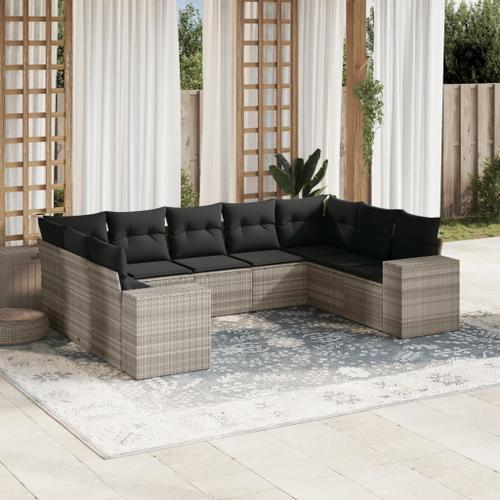 Vidaxl Salon De Jardin 9 Pcs Avec Coussins Gris Clair Résine Tressée on Productcaster.