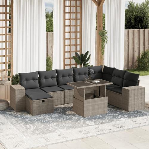 Vidaxl Salon De Jardin 9 Pcs Avec Coussins Gris Clair Résine Tressée on Productcaster.