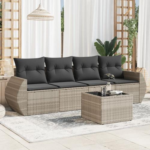 Vidaxl Salon De Jardin 5 Pcs Avec Coussins Gris Clair Résine Tressée on Productcaster.