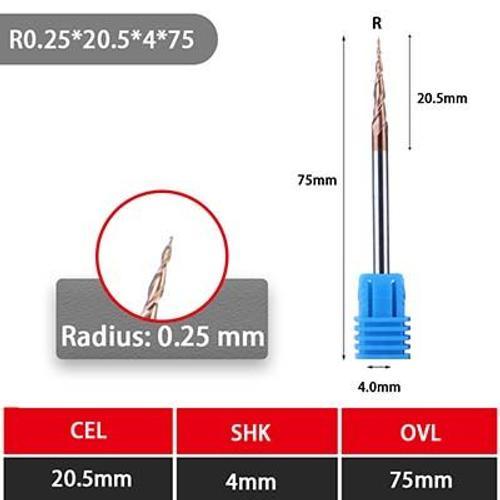 TAPERED R0.25-20.5l-D4-75L UCHEER fraise CNC à bout conique en ca... on Productcaster.