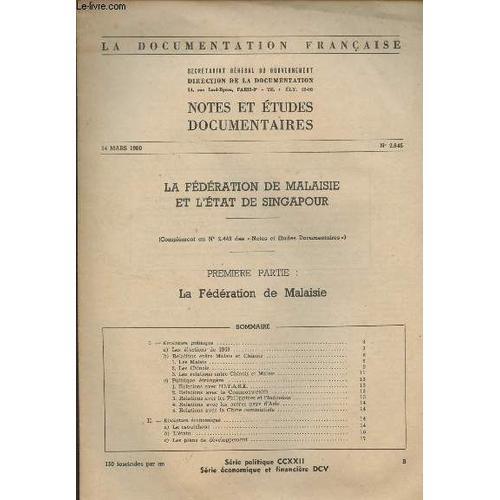 Notes Et Etudes Documentaires N°2645 - 14 Mars 1960 - La Fédération... on Productcaster.