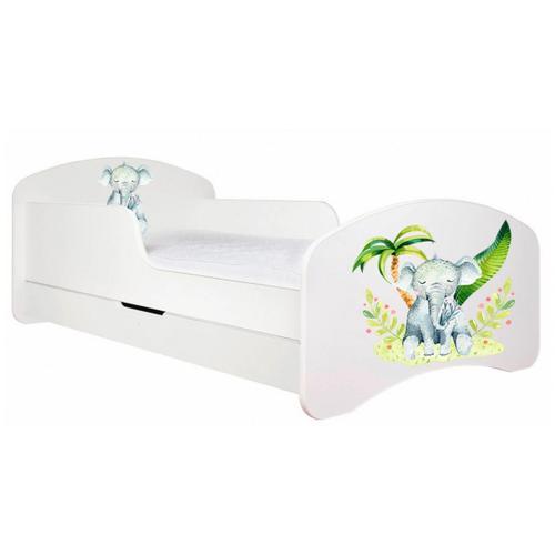 Lit Enfant 160x80 Blanc Motif Éléphant + Matelas Mousse Sarrasin Co... on Productcaster.