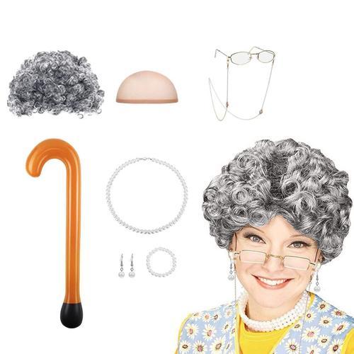 Costume De Vieille Dame, Ensemble De Lunettes Pour Halloween, Colli... on Productcaster.