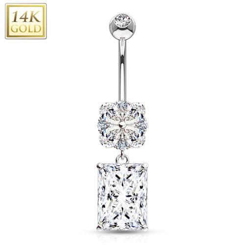 Piercing Nombril Or Blanc 14 Carats Gemme Rectangulaire on Productcaster.