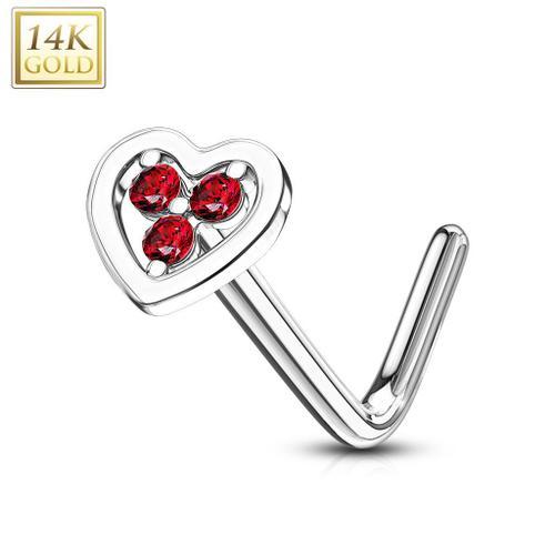 Piercing Nez Or Blanc 14 Carats Coeur Trois Strass Rouges on Productcaster.