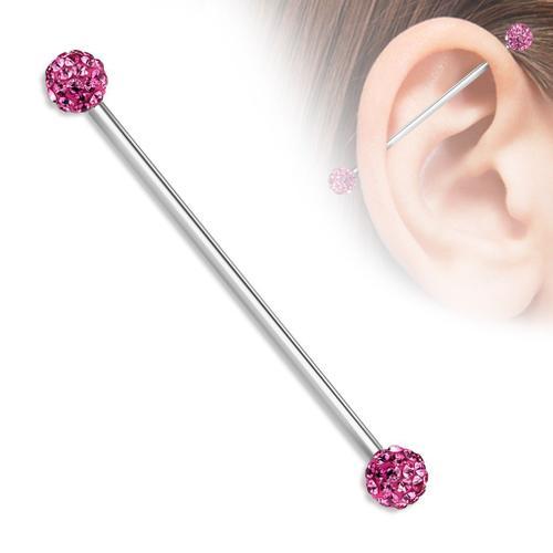 Piercing Industriel Oreille Boules Pavées Cristaux Rose on Productcaster.