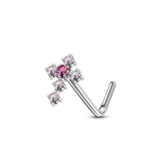 Piercing Nez Tige En L Croix Pavée Rose on Productcaster.