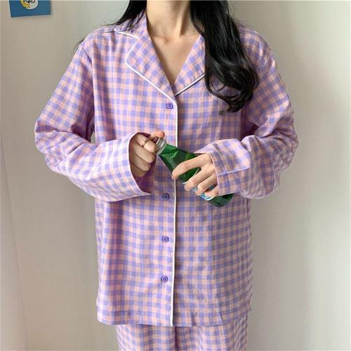 Ensemble Pyjama Coréen Violet Pour Filles, Vêtements De Nuit À Manc... on Productcaster.