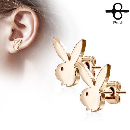 Paire Boucles D'oreilles Clous Playboy Lapin Or Rose on Productcaster.