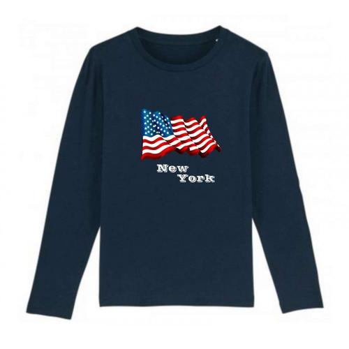 T-Shirt Manches Longues Enfant Drapeau D'amerique Bleu Marine on Productcaster.