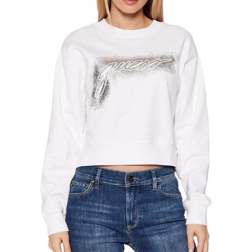 Sweat Blanc Femme Guess Logo Crop on Productcaster.