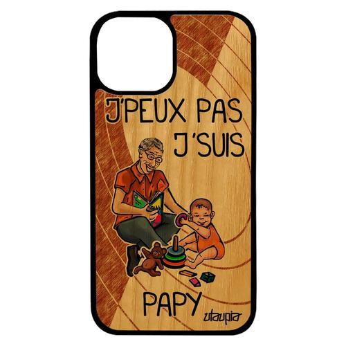 Coque Humour J'peux Pas J'suis Papy Iphone 13 Mini Bois Silicone Te... on Productcaster.