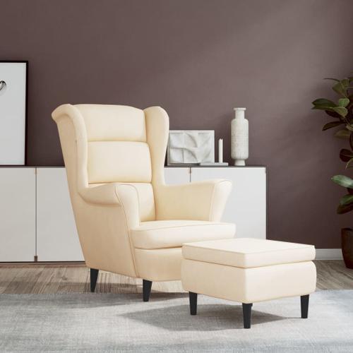 Vidaxl Fauteuil À Oreilles Avec Tabouret Crème Velours on Productcaster.