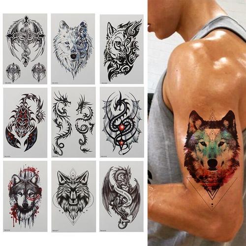 Tatouage Temporaire De Loup 3d, Transfert D'eau, Autocollant Pour E... on Productcaster.