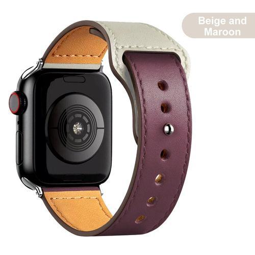 44mm - Beige Et Marron - Bracelet En Cuir Pour Montre Apple Watch, ... on Productcaster.