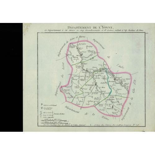 Carte Du Departement De L'yonne Colorisée Issu De L'atlas De La Rep... on Productcaster.