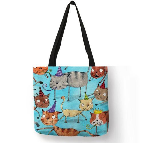 Cute Cartoon Anime Cat Print Linen Tote Bag Women Fashion Handbags ... on Productcaster.