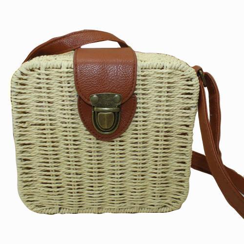 Fashion Girl Rattan Straw Bag Woven Square Handbag Crossbody Beach ... on Productcaster.