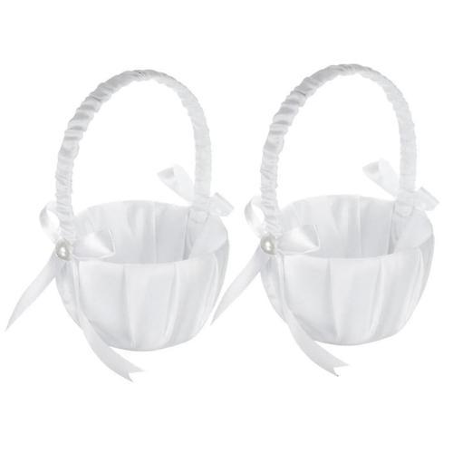 2 Pack Mariage Satin Fleur Panier, bowknot Party Rose Flower Basket on Productcaster.