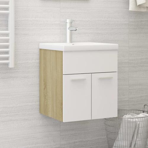 Vidaxl Armoire D'évier Et Lavabo Intégré Blanc/Chêne Sonoma Aggloméré on Productcaster.