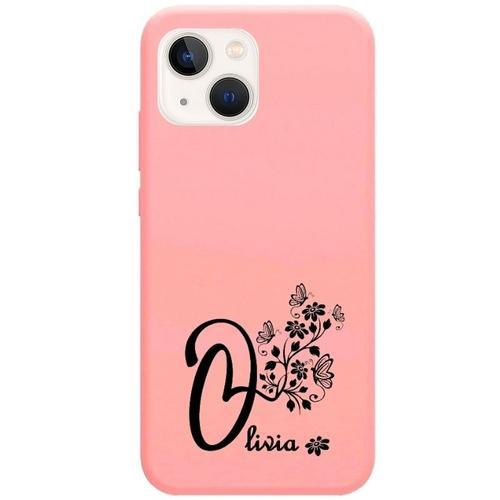 Coque Rose Iphone 14 Avec Votre Prenom 13 Papillon Et Fleur on Productcaster.