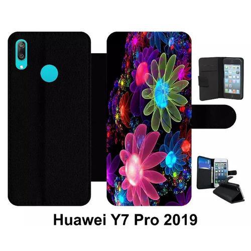 Etui À Rabat Huawei Y7 Pro - Fleurs 3d Colorées - Simili-Cuir - Noir on Productcaster.