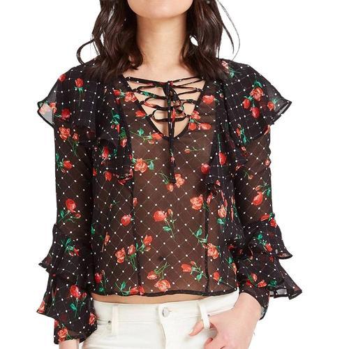 Blouse Noir À Fleurs Femme Guess Rose on Productcaster.