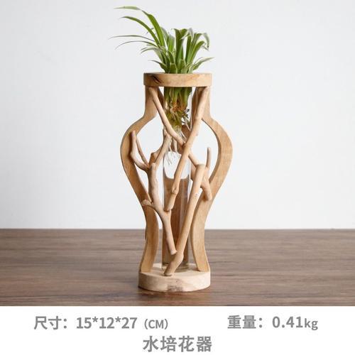 Vase En Bois Massif Artisanal Pur, Pot De Fleurs Décoré Pour Verre ... on Productcaster.