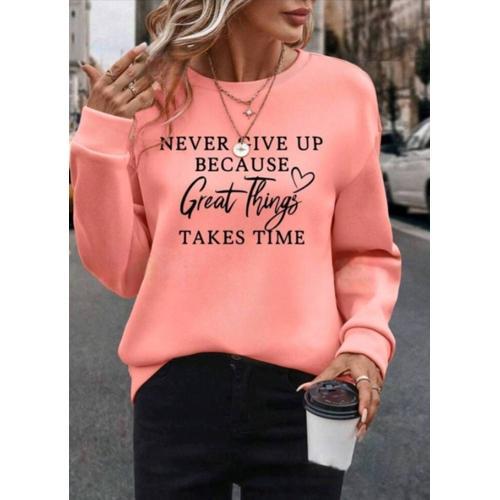 Never Give Up” Hoodie Pour Femmes En Rose Corail, Tailles Xs - Xl on Productcaster.