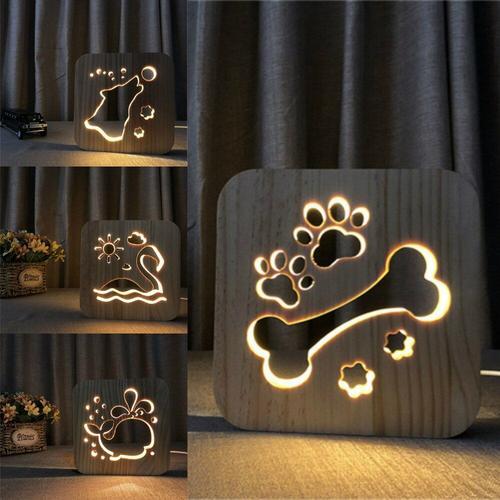 Lampe Led 3d En Bois Usb Pour Chambre D'enfant, Luminaire Décoratif... on Productcaster.