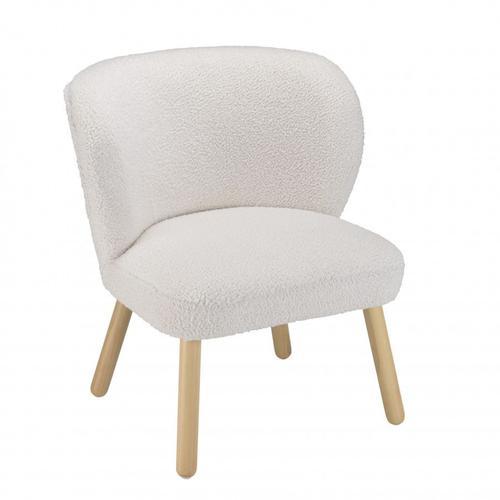 Fauteuil 61x56x71 Cm En Tissu Bouclette Blanc Et Bois - Ivvi on Productcaster.