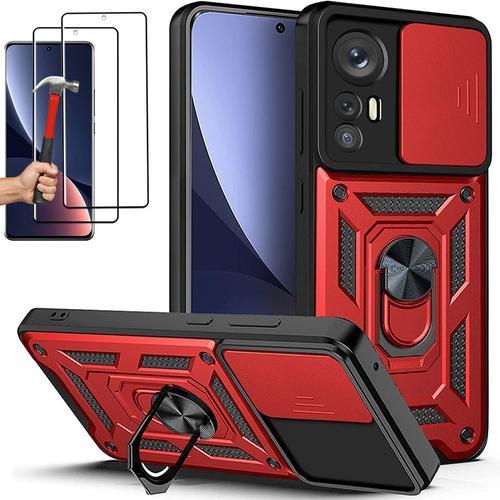 Coque Avec 2 Verres Trempes Pour Xiaomi 12 Pro Rouge Rigide Cache C... on Productcaster.