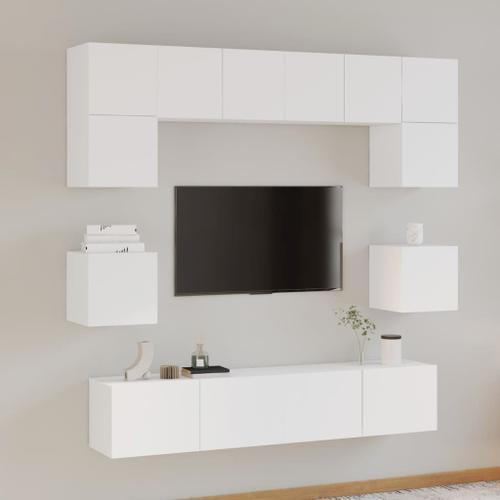 Vidaxl Ensemble De Meubles Tv 8 Pcs Blanc Bois D'ingénierie on Productcaster.