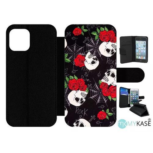 Etui À Rabat Iphone 12 - Tete De Mort Toile Rose Rock - Simili-Cuir... on Productcaster.