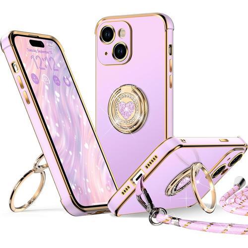 Coque Pour Iphone 15, Avec Double Anneau De Support C?ur, Avec Lani... on Productcaster.