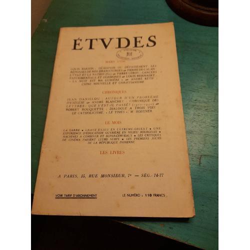 Études. Mars 1950. Tome 264. Numéro 3. Désespoir Ou Dépassement, ... on Productcaster.