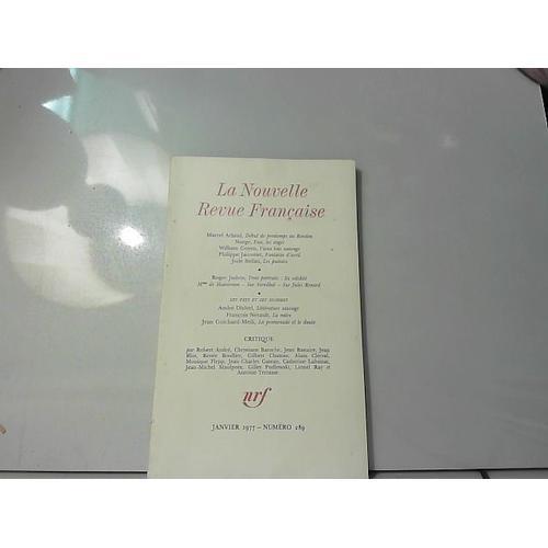 La Nouvelle Revue Française Janvier 1977 N°189 on Productcaster.