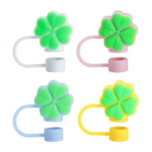 4Pcs 10MM Four-leaf Clover Straw Cover Food Grade Silicone Reusable... on Productcaster.