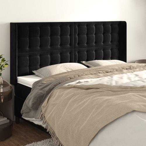 Vidaxl T?Te De Lit Avec Oreilles Noir 163x16x118/128 Cm Velours on Productcaster.