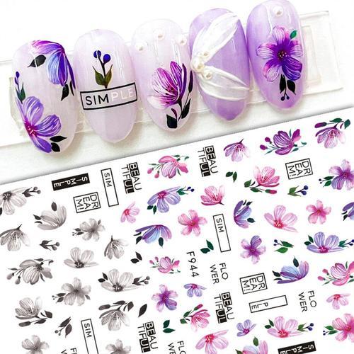 Autocollants 3D pour ongles",fleurs,rose,violet,encre d'interconnex... on Productcaster.