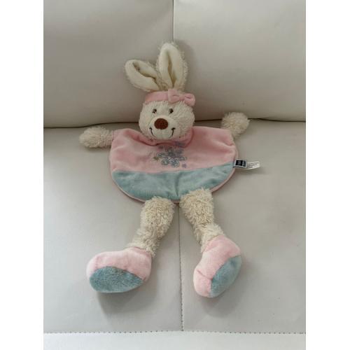 Doudou Peluche Lapin Tex Bleu Ciel Et Rose Pale Fleur on Productcaster.