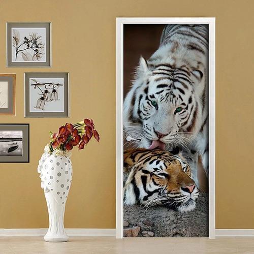 Autocollant de porte tigre 3D,papier peint animal,PVC,vinyle,imperm... on Productcaster.