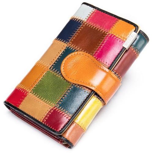 portefeuille en cuir veritable pour femmes, pochette Patchwork pour... on Productcaster.