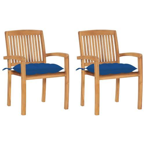 Mode Chaises De Jardin 2 Pcs Avec Coussins Bleu Bois De Teck Massif... on Productcaster.