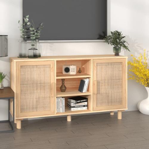 Vidaxl Buffet Marron 105x30x60 Cm Bois De Pin Massif Et Rotin Naturel on Productcaster.