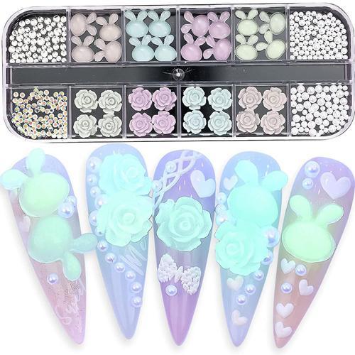 3d Flowers Nail Charms Luminous Nail Art Supplies Round Nail Rhines... on Productcaster.