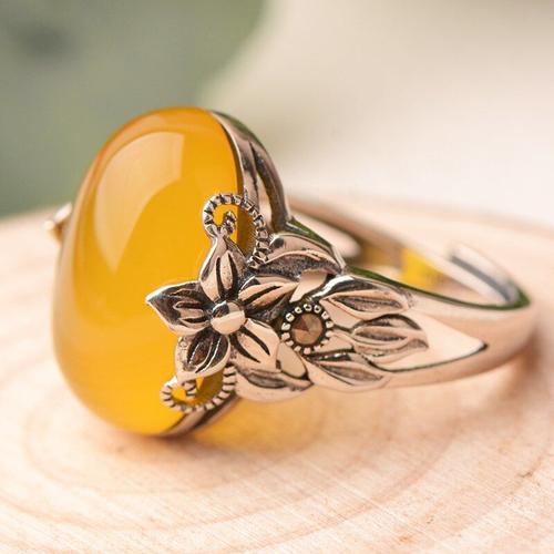 Bague En Agate Jaune Naturelle Pour Femmes, Anneau En Topaze Avec A... on Productcaster.