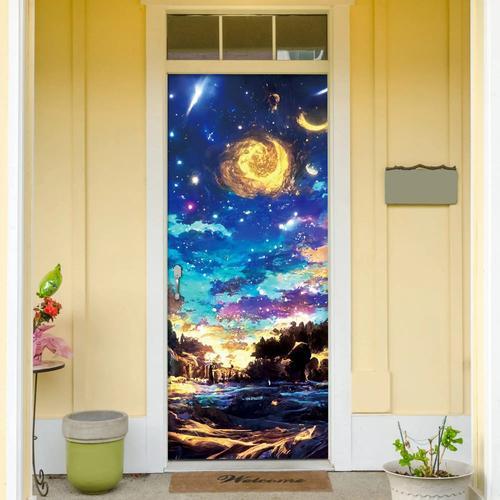 Autocollant de porte 3D Galaxy Blue Starry Sky,papier peint Star Ch... on Productcaster.