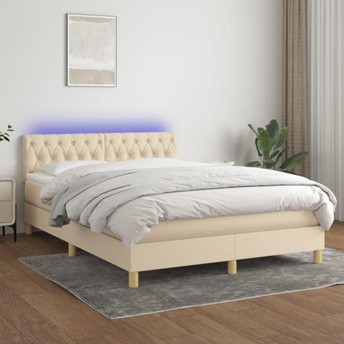 Vidaxl Sommier Tapissier Avec Matelas Et Led Crème 140x200 Cm Tissu on Productcaster.