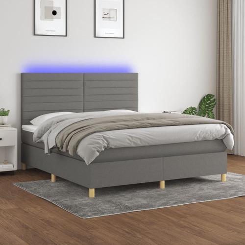 Vidaxl Sommier Tapissier Et Matelas Et Led Gris Foncé 180x200 Cm Ti... on Productcaster.